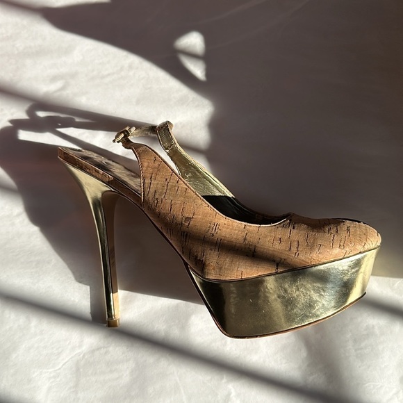 SAM Edeman Cork Style Heels With Gold Heel Size 8.5 - Picture 3 of 11